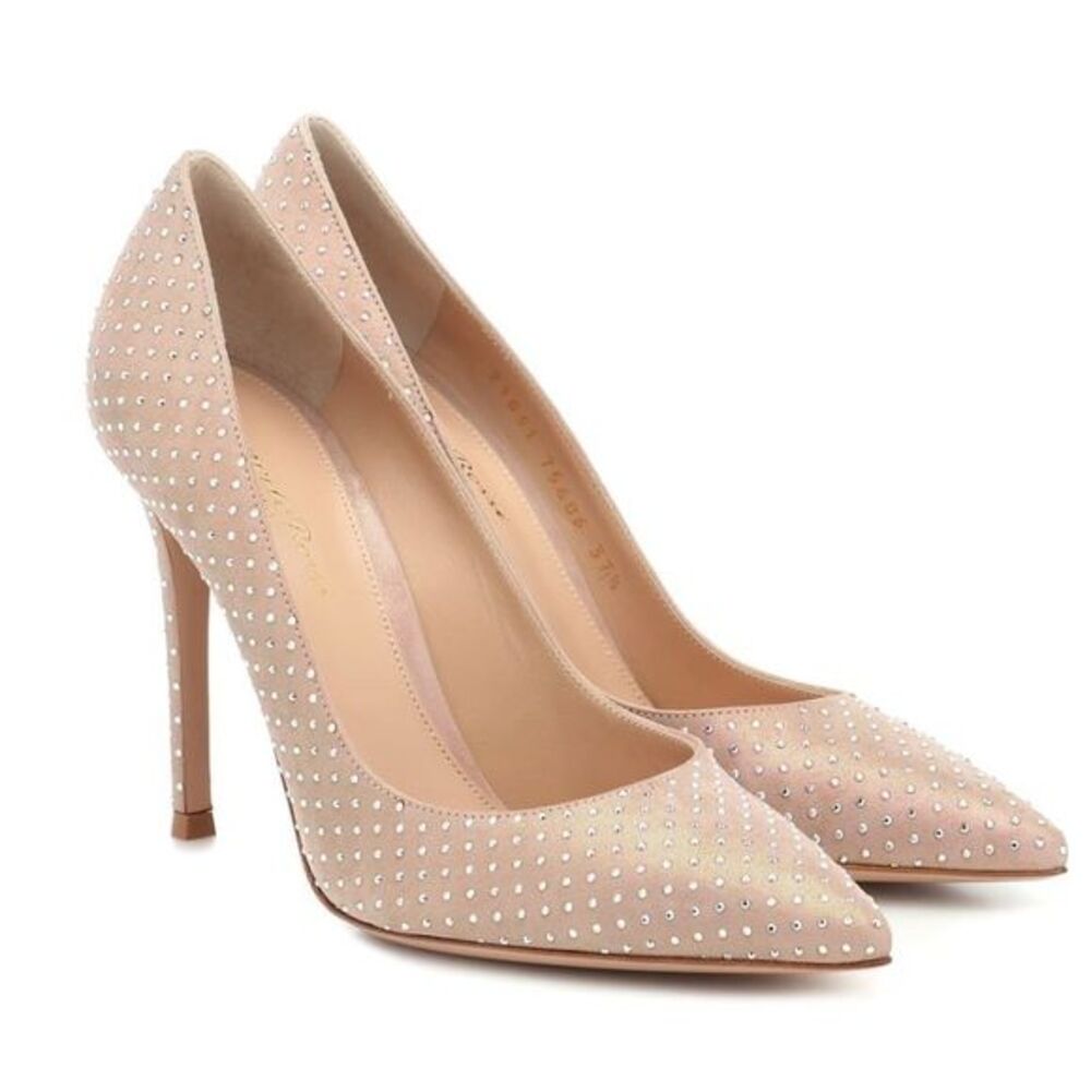 Gianvito Rossi Blush Crystal-Embellished Pointed Toe Pumps